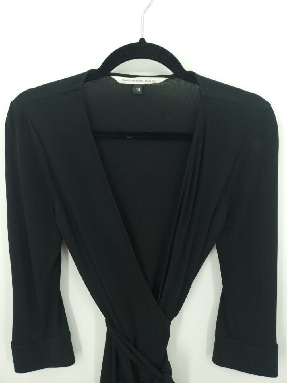Diane Von Furstenberg 3/4 Sleeve True Wrap Dress 10 Black - Picture 5 of 14